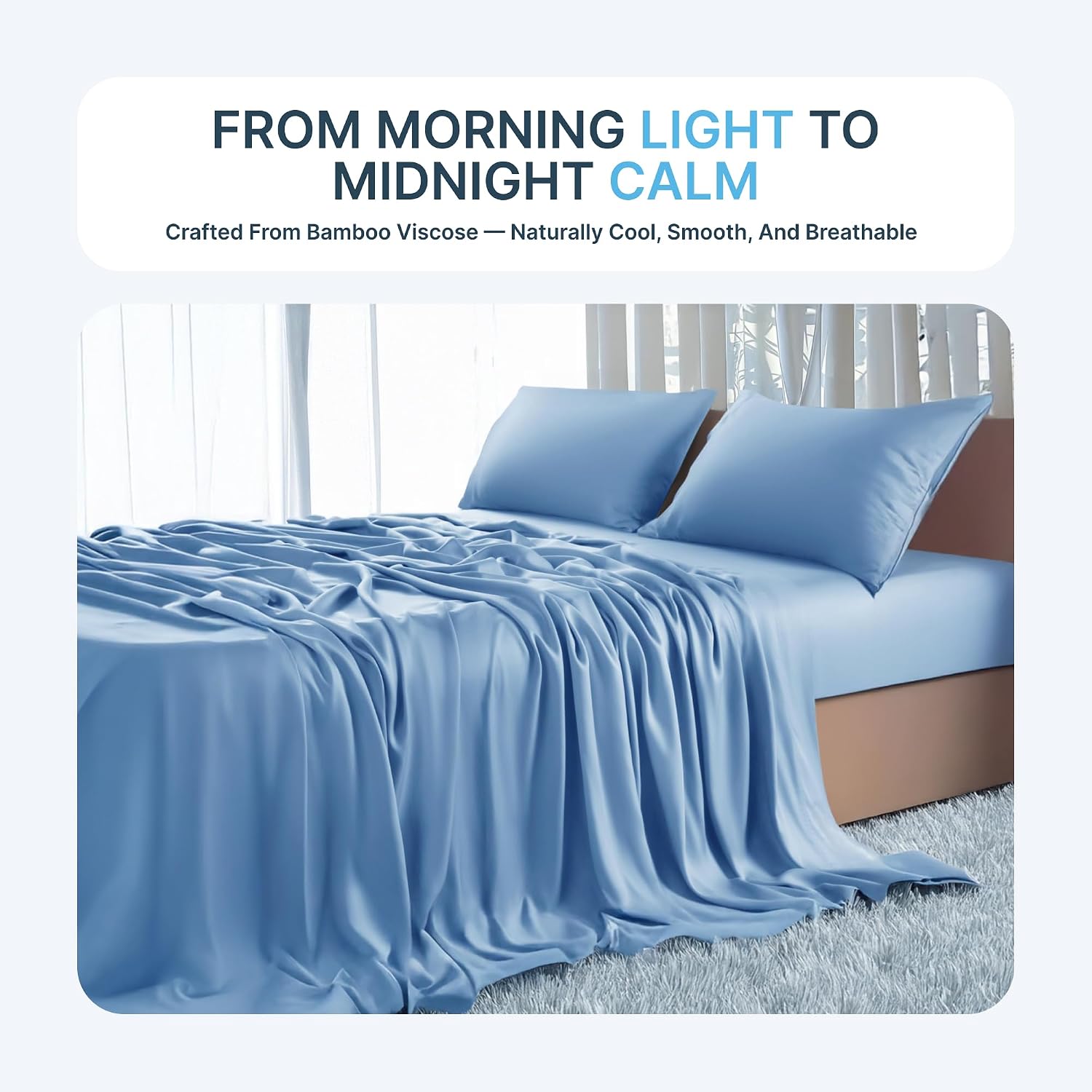 BedVoyage Cooling Sheets Queen – Viscose from Bamboo, Sheet Set for Hot Sleepers, 18' Deep Pocket, Soft Breathable Bedding, Ocean