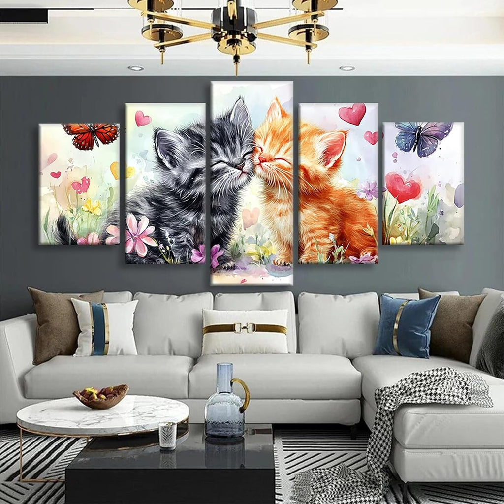 Butterfly Diamond Art 5 Piece Diamond Painting Cat 5D DIY Full Square Drill Dimond Art Paintings Rhinestones Crafts for Adults Gem Painting for Home Decor, Large Artwork for Wall 44 x 90 Inch,Model324