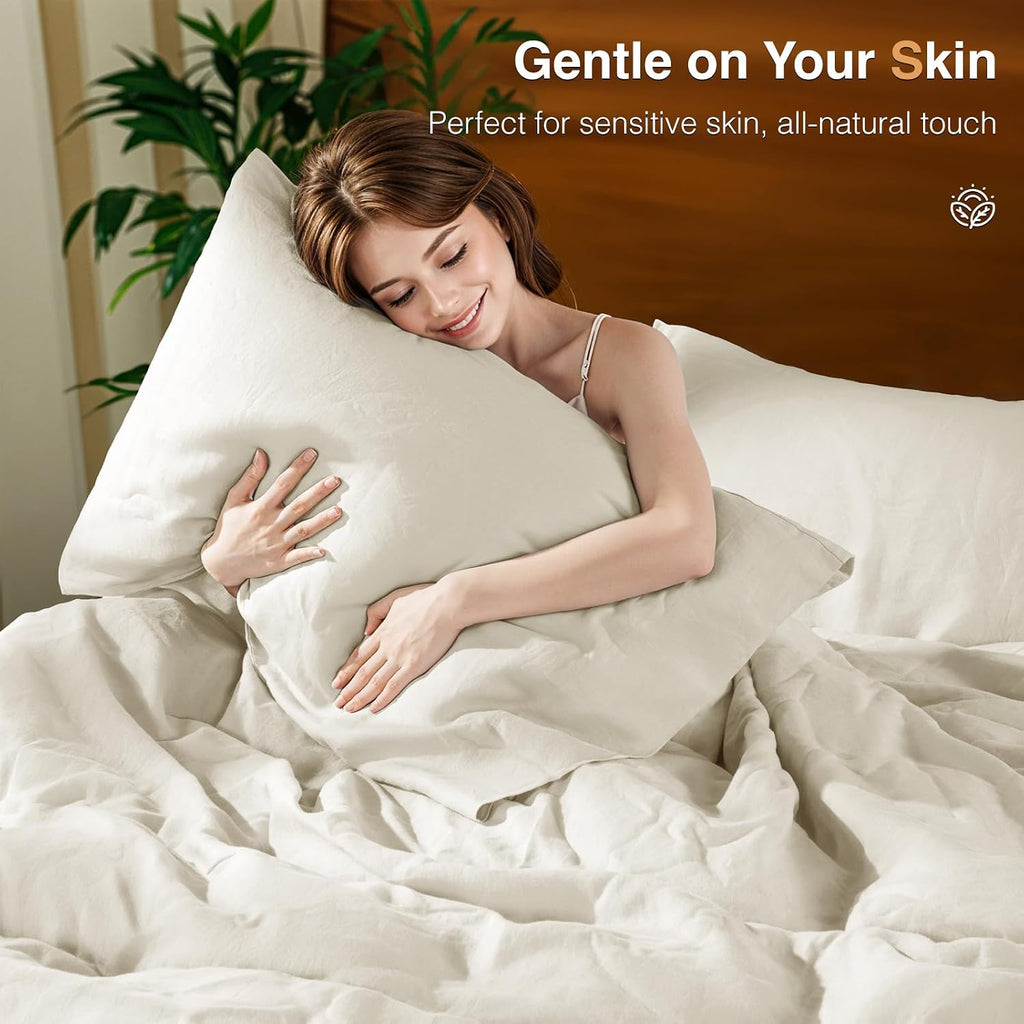 SONORO KATE 100% French Linen Duvet Cover Queen Size, Soft Breathable for Hot Sleepers, Moisture Wicking & Durable Cover Set - Zipper Closure & 4 Corner Ties Duvet Covers 3 Piece (Cream,Queen)