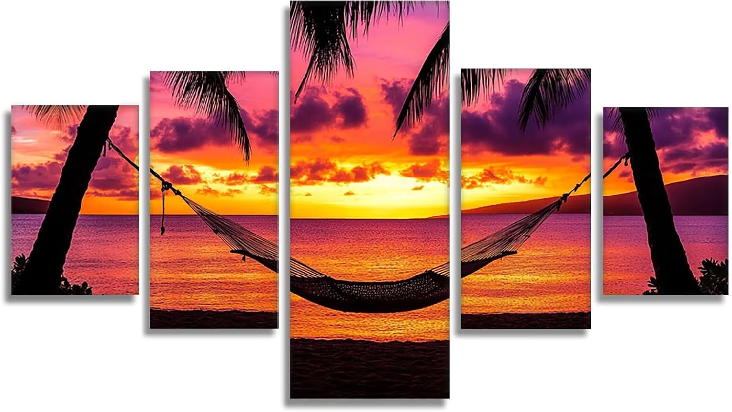 Sunset Diamond Art 5 Piece Diamond Painting Beach 5D DIY Full Round Drill Dimond Art Paintings Rhinestones Crafts for Adults Gem Painting for Home Decor, Large Artwork for Wall 60 x 120 Inch, Model393