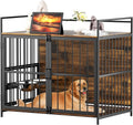 ROOMTEC Furniture Style Large Dog Crate with 360° & Adjustable Raised Feeder for Dogs 2 Stainless Steel Bowls -End Table House Pad, Indoor Use,41' L X 24' W 36' H, Classic Brown