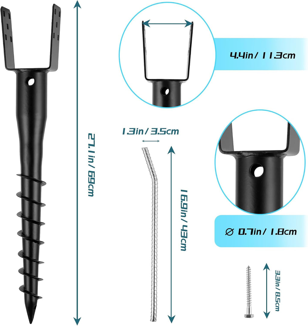 No Dig Ground Screw Anchor - Black U Shaped Post Stake for 4x4 Wood Posts, Includes Lag Bolts & 27' Rebar, for Mailbox Posts and Fence Posts Anchor, 4 Pack