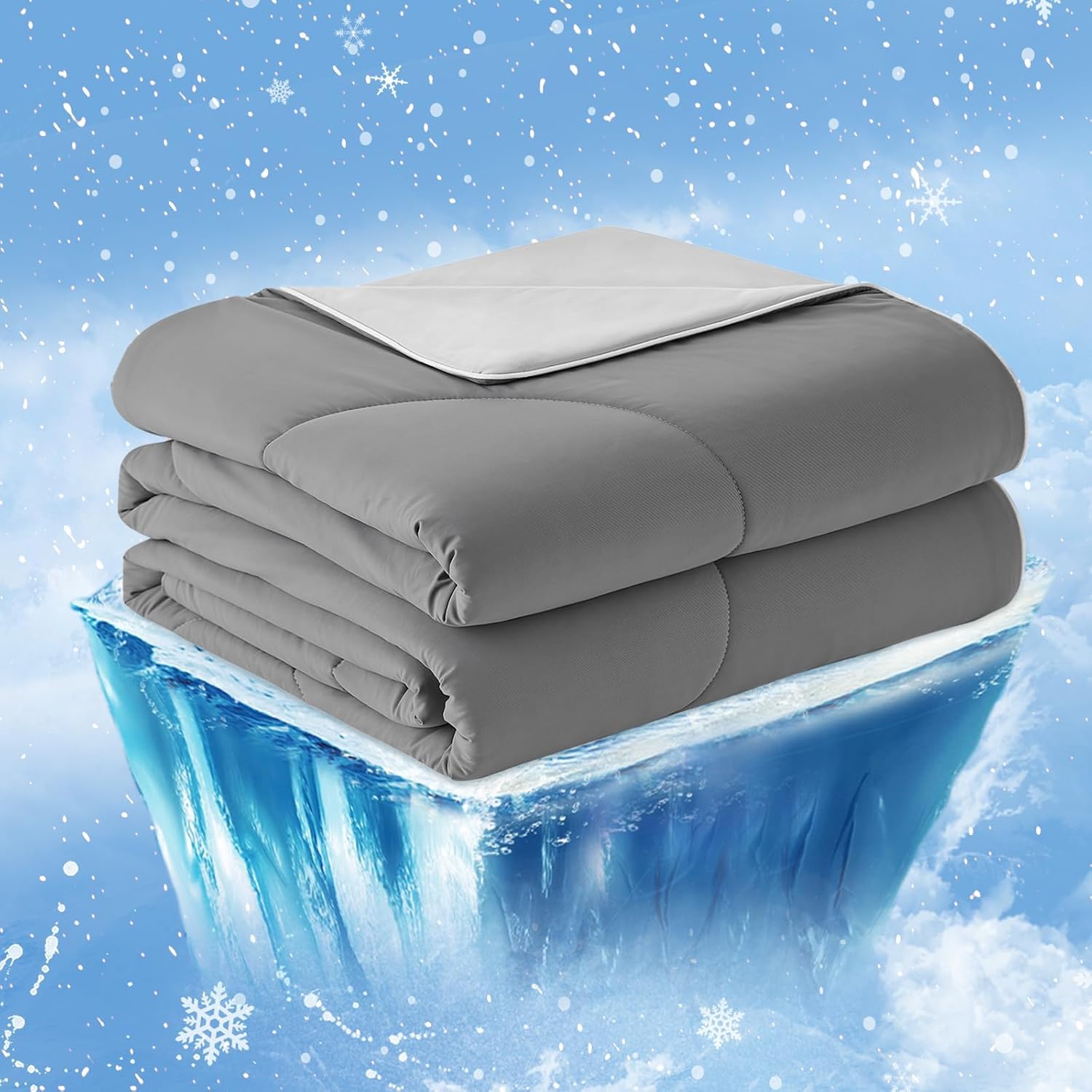 Cozy Bliss Cooling Comforter King XL Size, Cooling Blankets for Hot Sleepers and Night Sweats, Dark Light Gray Summer Comforter for King XL Bed, Breathable Soft Lightweight Silk Smooth