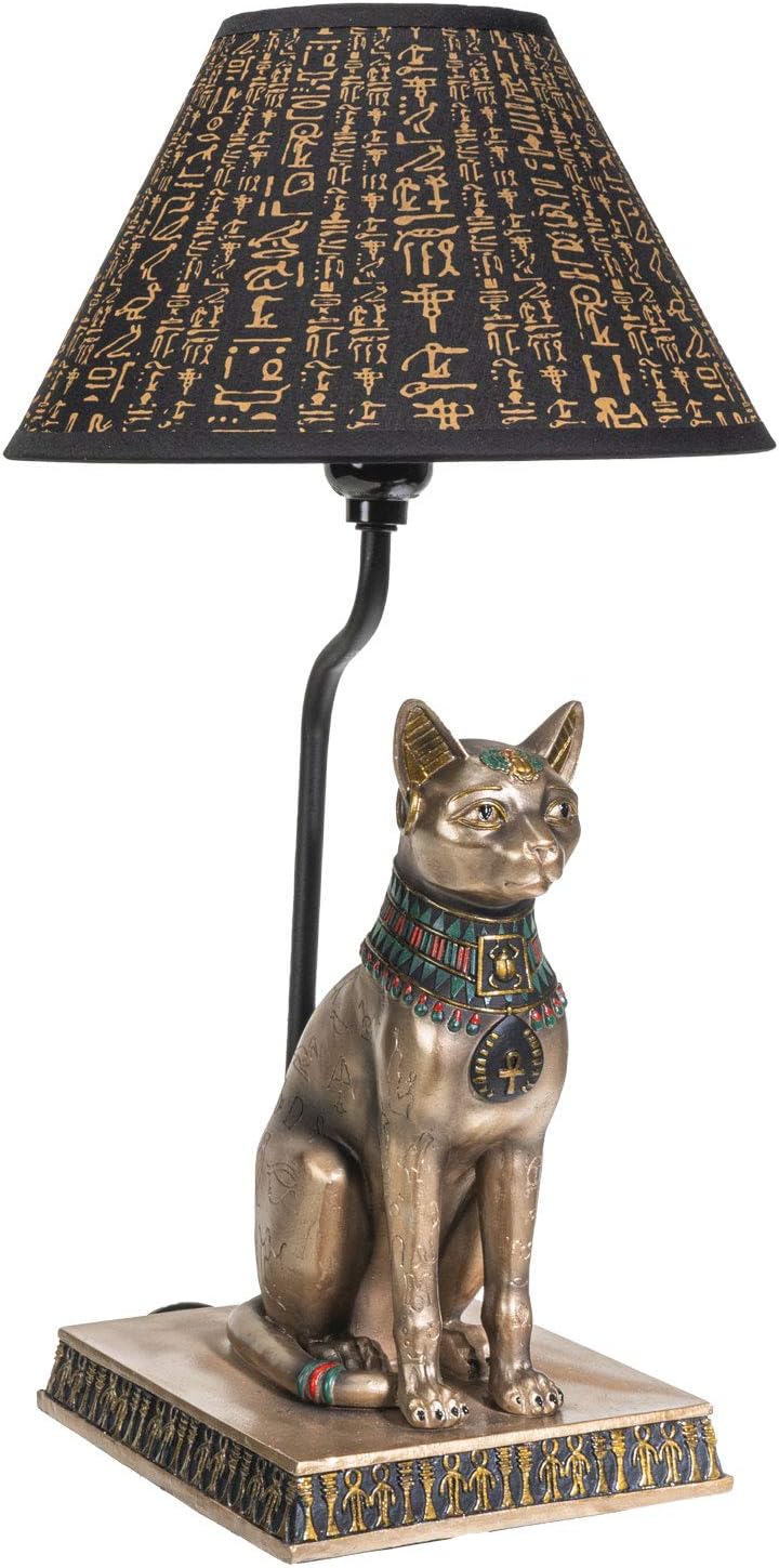Pacific Giftware Egyptian Bastet Goddess of Fertility Sculptural Table Lamp with Shade 18 inch Tall Egyptian Home Decor (Bronze)