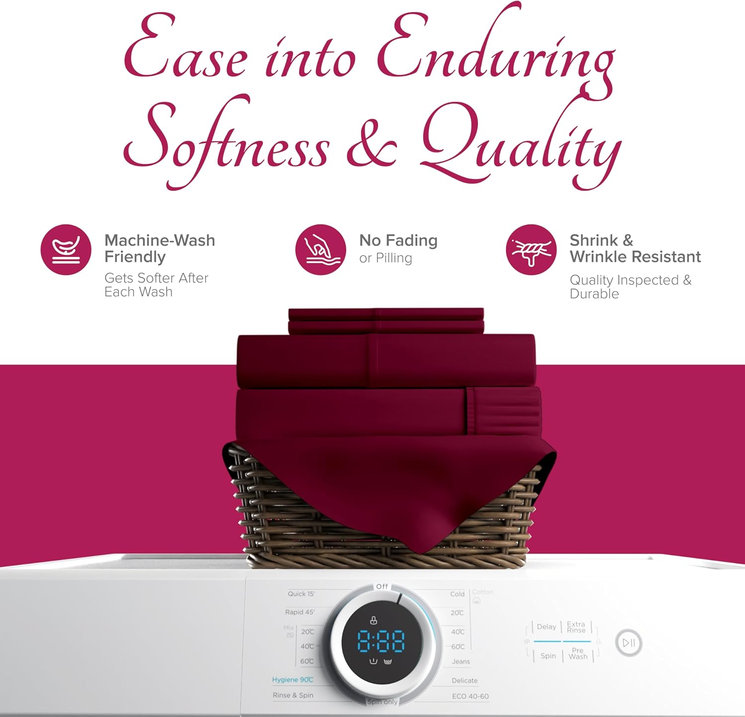 Carressa Linen 100% Egyptian Cotton Queen Sheet Set - Luxury 1200 Series Rose Collection Egyptian Cotton Sheets Queen Size (4 PC, Burgundy), Silky Soft, Cooling, Sateen 17' Deep Pocket Bed Set