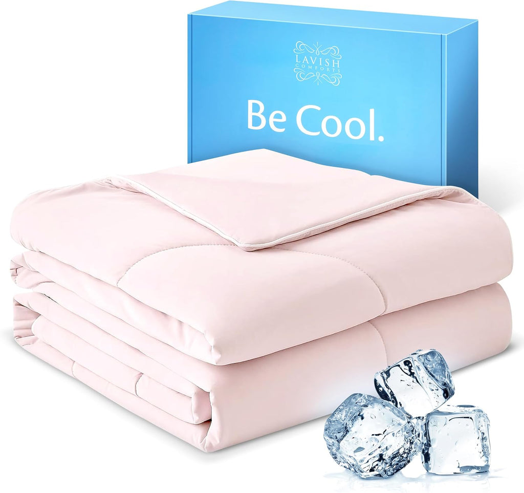 Lavish Comforts Cooling Comforter Twin XL 68x90, Cooling Blanket for Hot Sleepers & Night Sweats, Breathable Lightweight All Season Bedding Comforter, Soft Pink Duvet Insert
