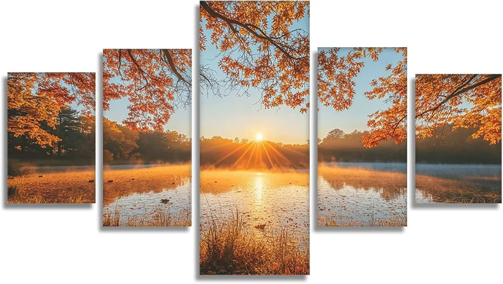 Landscape Diamond Art 5 Piece Diamond Painting Autumn 5D DIY Full Square Drill Dimond Art Paintings Crystal Crafts for Adults Gem Painting for Home Decor, Large Artwork for Wall 36 x 70 Inch, Model180