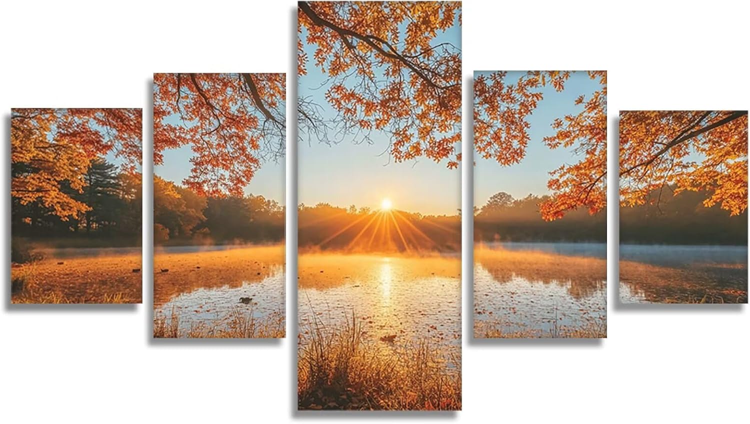 Landscape Diamond Art 5 Piece Diamond Painting Autumn 5D DIY Full Square Drill Dimond Art Paintings Crystal Crafts for Adults Gem Painting for Home Decor, Large Artwork for Wall 48 x 100 Inch,Model180