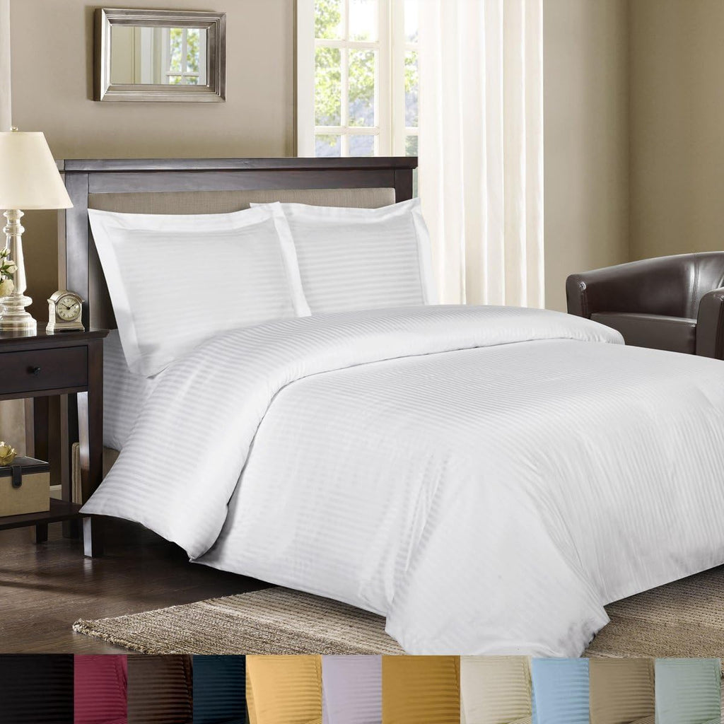 Royal Hotel Bedding King Size Bedding Set 8 Piece Bed in a Bag, 600 TC 100% Cotton Sheets, Down Comforter, Blue Striped, Duvet Cover Set