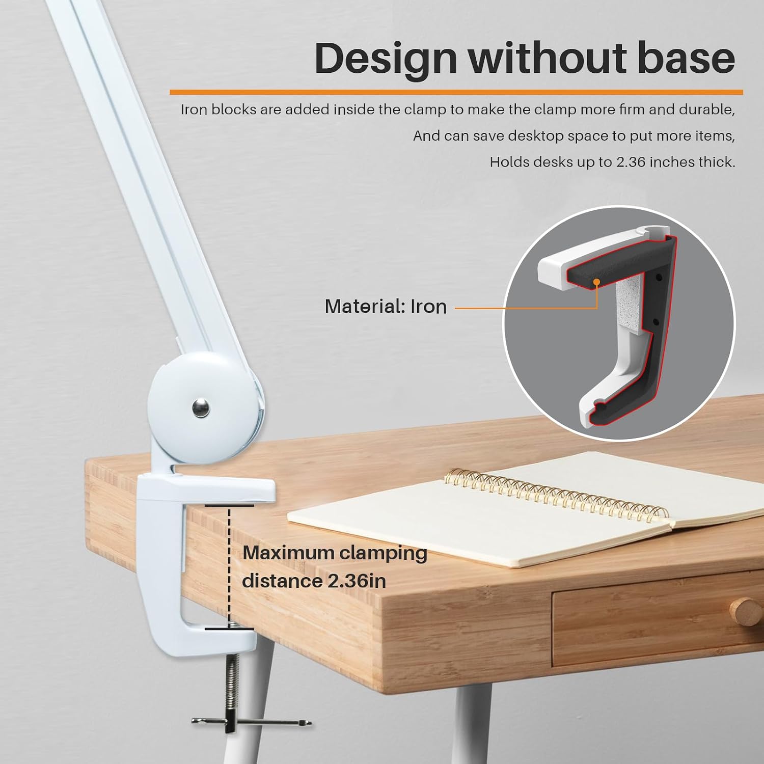Bifocals Magnifying Desk Lamp with Clamp, 5 Diopter with 20 Diopter, 6 Inch Detachable Lens and 120PCS LEDs, 3 Color Modes 1200 Lumens Swivel Arm Magnifying Lamp with Light for Crafts (White)
