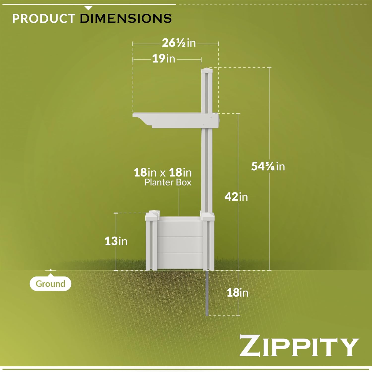 4.5ft H (1 Post w/Planter) No Dig Zippity Majestic Mailbox Post with Planter Box, White Vinyl Support for Outdoor Mail, Decorative Column w/Flower Box, Architectural Mount for Letter Box, ZP19027
