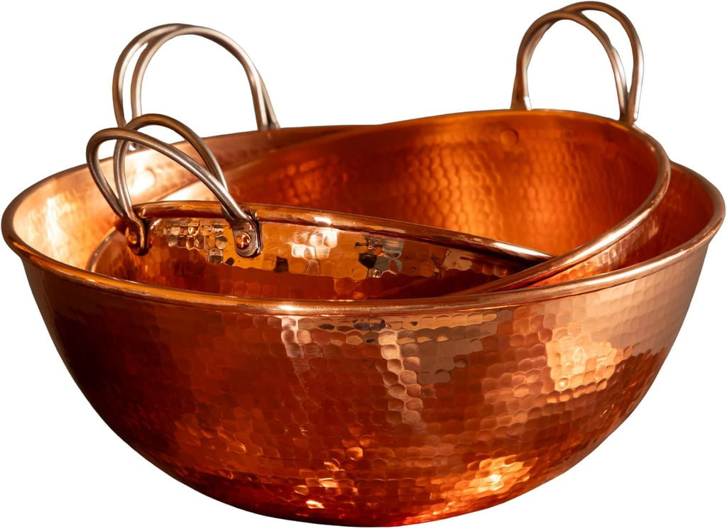 Sertodo Copper Handled Mixing Bowls | 3 Piece Set (8', 10', 12' diameters) | 100% Pure Copper, Heavy Gauge, Hand Hammered | Whip Eggs Whites to Perfection | NOT for Salads