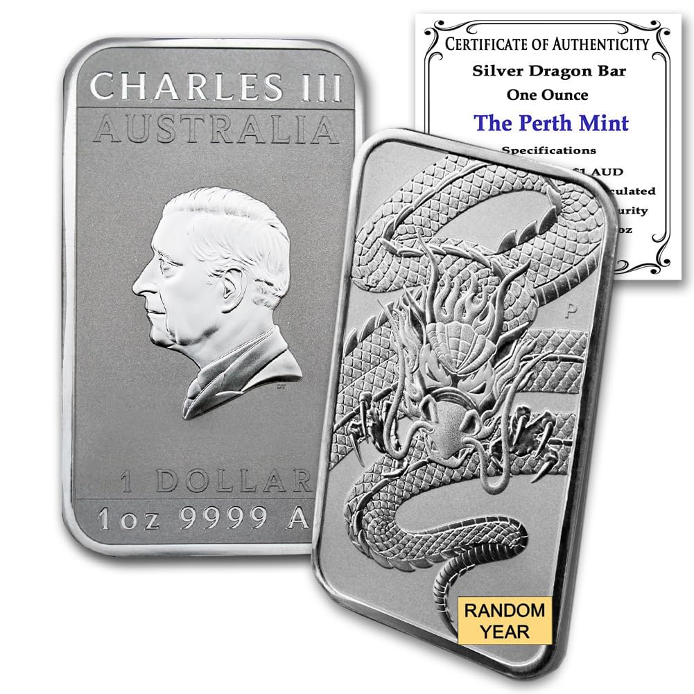 2018 - Present (Random Year) P 1 oz Silver Bar Australia Perth Mint Dragon Series Rectangular Coin Brilliant Uncirculated with Certificate of Authenticity $1 Seller BU