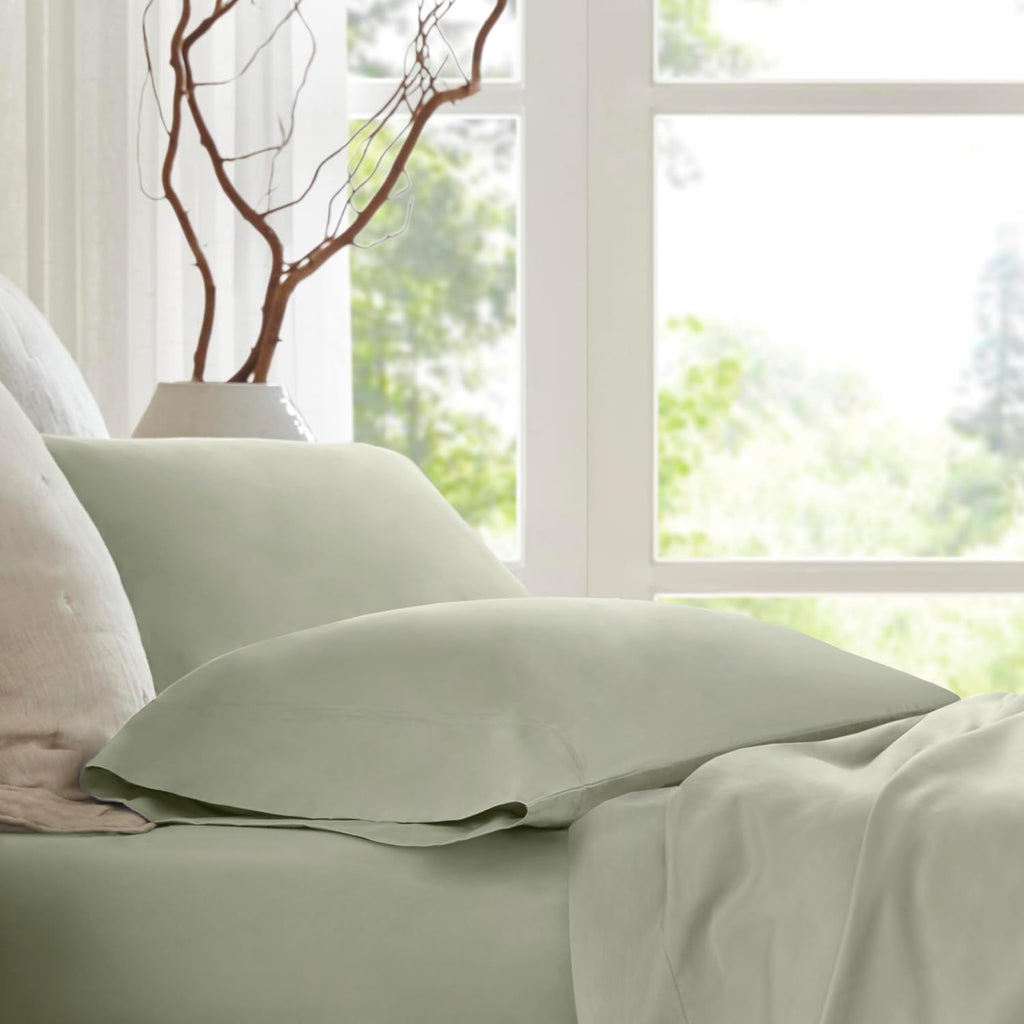 Harbor House Luxury 100% Egyptian Cotton Sheet Set, 400 Thread Count Sateen Weave, Soft & Breathable Bed Sheets with Deep Pocket, 4-Piece Cal King Bedding Set, Sage