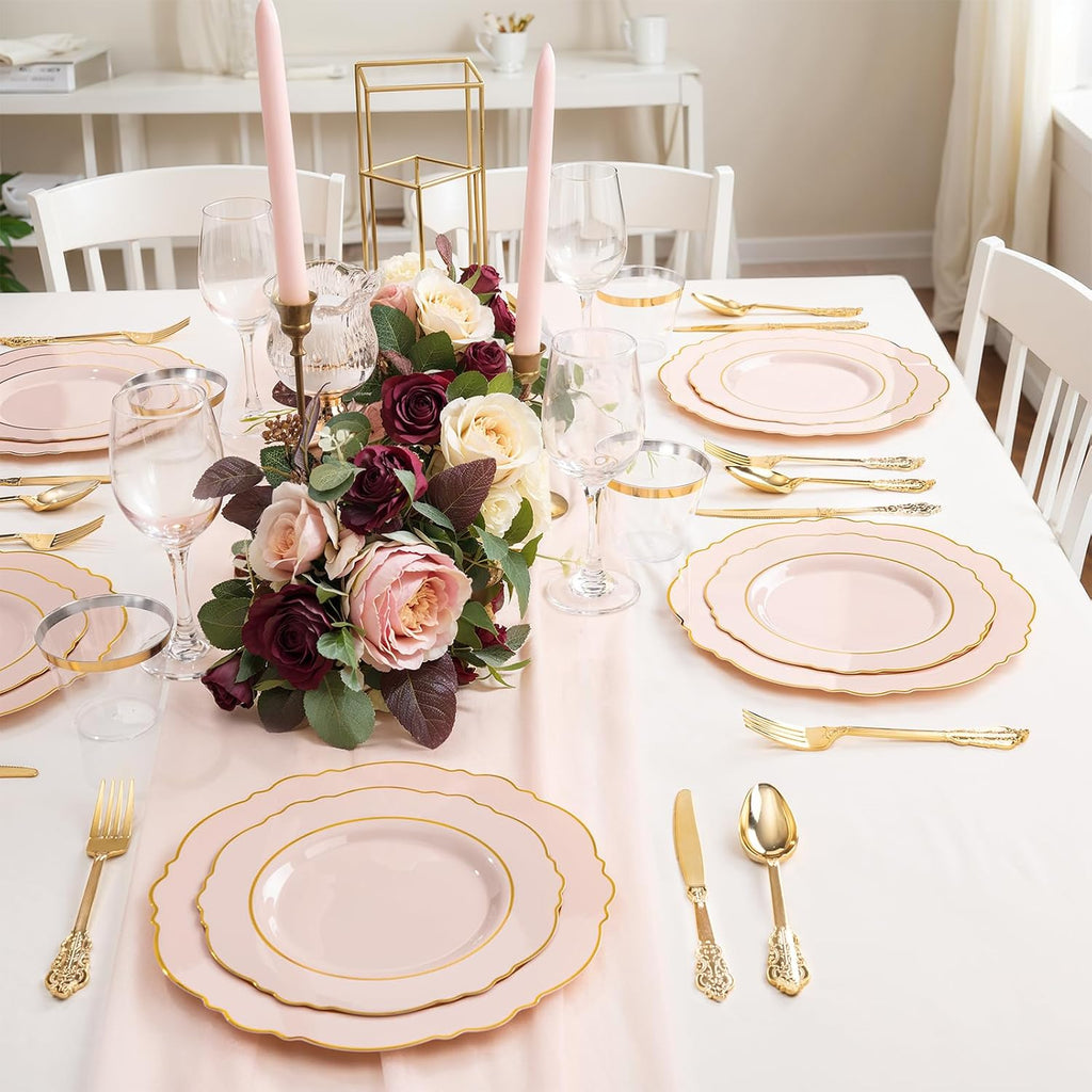 Liacere 700PCS Pink Plastic Plates-Dinnerware Sets for 100 Guests-200 Disposable Plates(10inch,7inch),300 Pink Plastic Silverware,100 Cups,100 Napkins for Wedding&Galentines Day&Easter Day