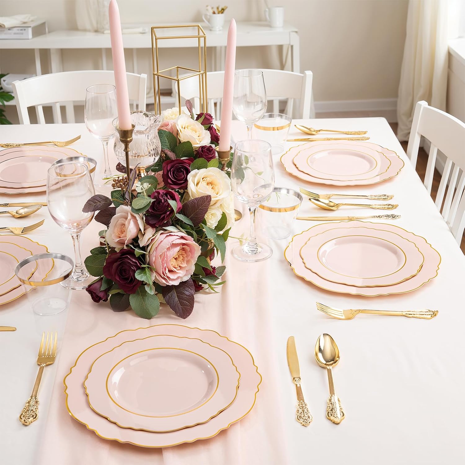 Liacere 700PCS Pink Plastic Plates-Dinnerware Sets for 100 Guests-200 Disposable Plates(10inch,7inch),300 Pink Plastic Silverware,100 Cups,100 Napkins for Wedding&Galentines Day&Easter Day