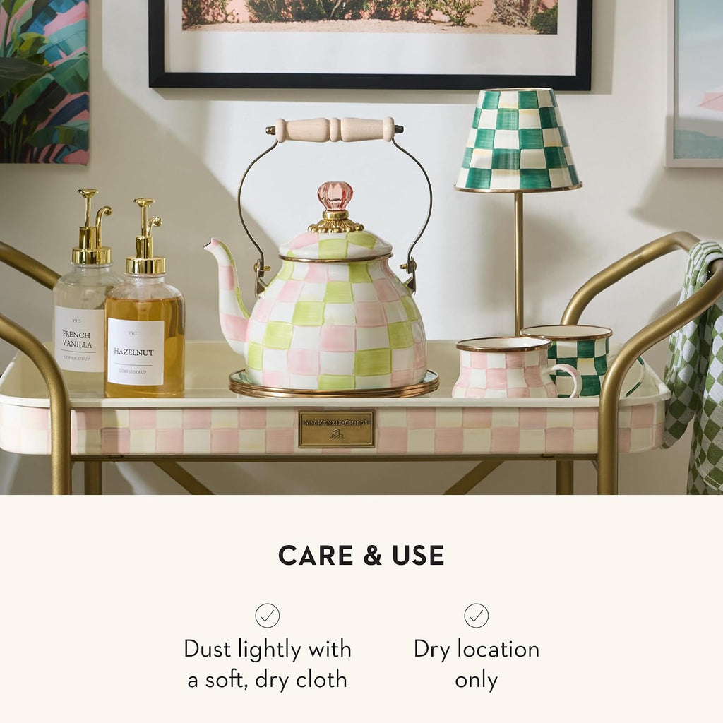 MACKENZIE-CHILDS LED Rechargeable Cafe Table Lamp, Cordless Decorative Lamp, Green-and-White Emerald Check