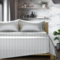 TEXAS LINEN CO. 100% Egyptian Cotton Queen Sheets Set - Luxury 1200 Series Star Sleepin' Damask Egyptian Cotton Sheets Queen Size (4 PC, Silver Stripe), 17' Deep Pocket, Cooling Sateen Hotel Bedding