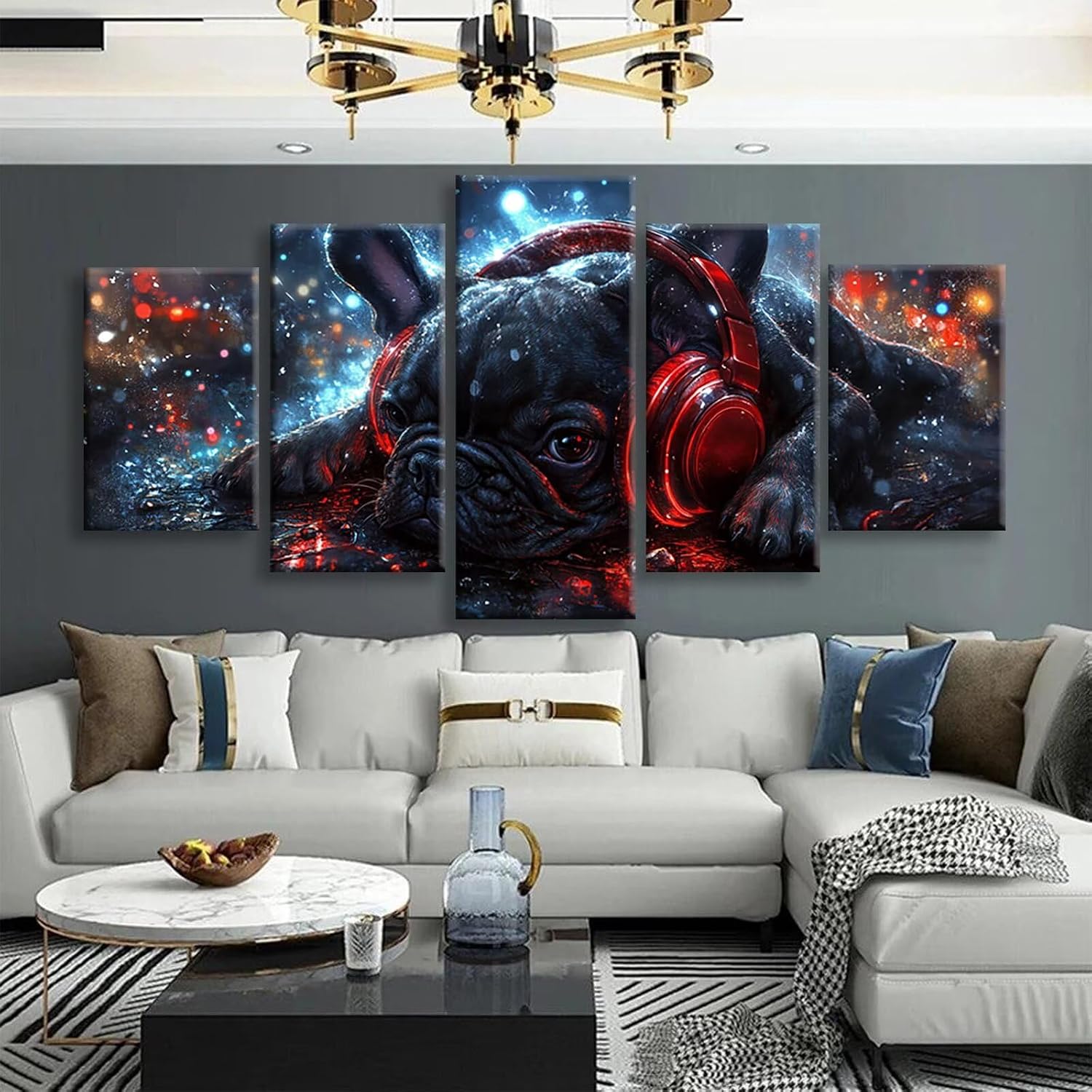 Dog Diamond Art 5 Piece Diamond Painting Animal 5D DIY Full Square Drill Dimond Art Paintings Rhinestones Crafts for Adults Gem Painting for Home Decor, Large Artwork for Wall 60 x 120 Inch, Model84