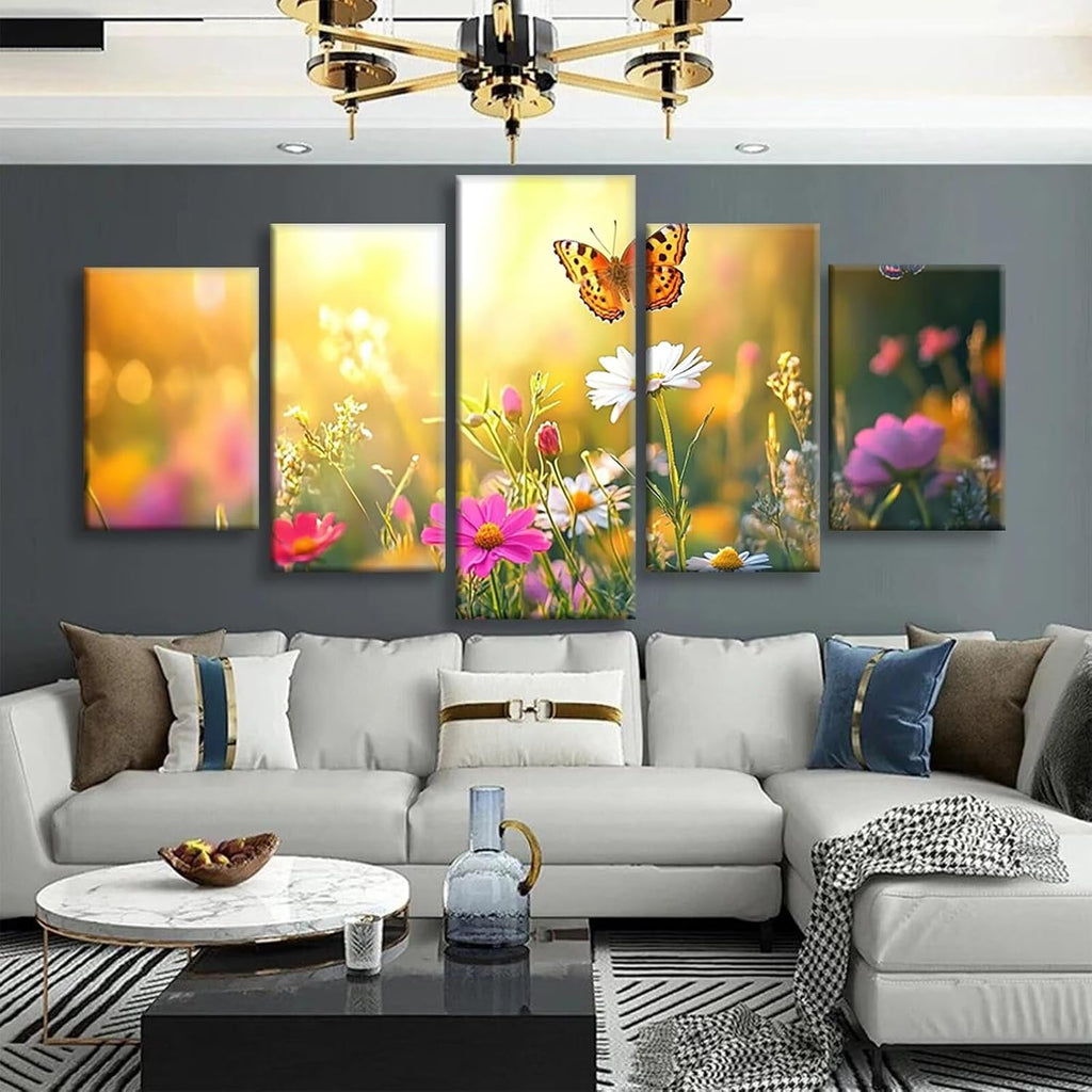 Flowers Diamond Art 5 Piece Diamond Painting Landscape 5D DIY Full Square Drill Dimond Art Paintings Crystal Crafts for Adults Gem Painting for Home Decor, Large Artwork for Wall 40 x 80 Inch,Model456