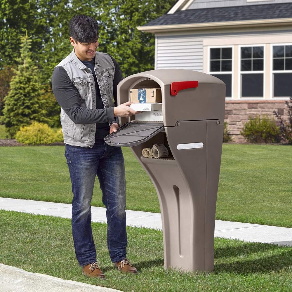 Step2 MailMaster Extra Large Mailbox & Post, Weather Resistant, Large Outdoor Mailboxes, Made of Durable Plastic, Easy to Install, Flag Included, Mocha