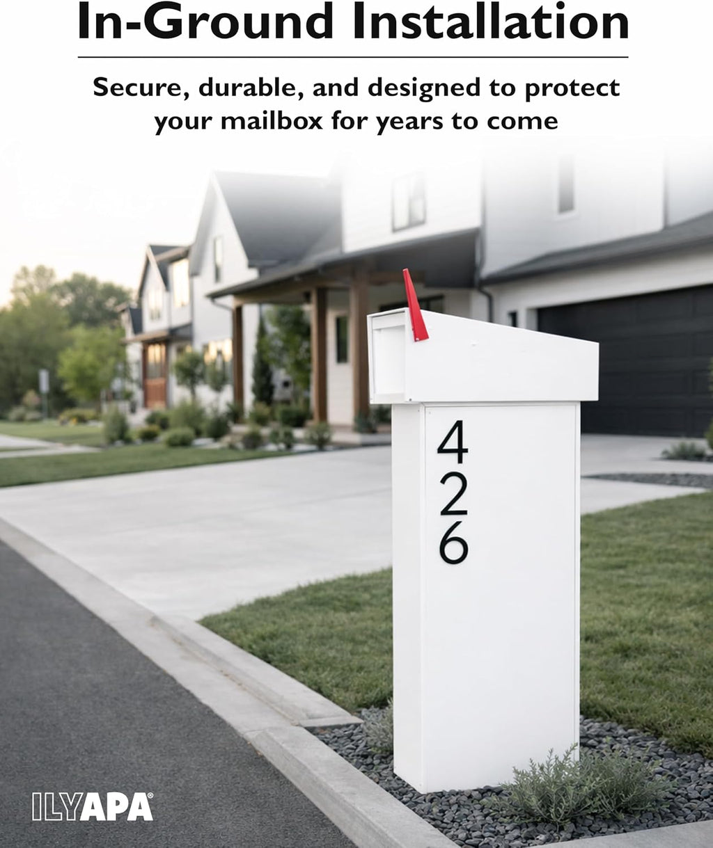 Ilyapa Modern Mailbox Post for Outside, 41x18x5 inch White Metal Mail Box Posts for Decorative Residential Mailboxes, Includes Adjustable Universal Mounting Plate