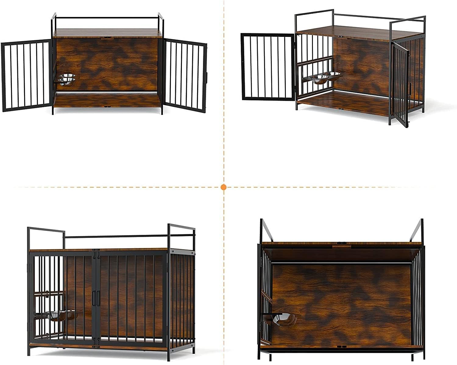 ROOMTEC Dog Crate Furniture-Style Cages for Small Dogs Indoor Heavy Duty Super Sturdy Dog Kennels with 2 Stainless Steel Bowls (32Inch = Int.dims: 30.7' W x 20' D x 20' H)
