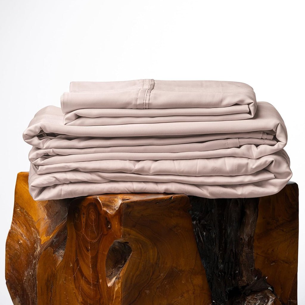 Olive + Crate Tencel Lyocell Eucalyptus Queen Size Sheet Set - Cooling Tencel Sheets for Hot Sleepers with 18 Inch Deep Pocket Fit - Barely Pink 4-Piece Set