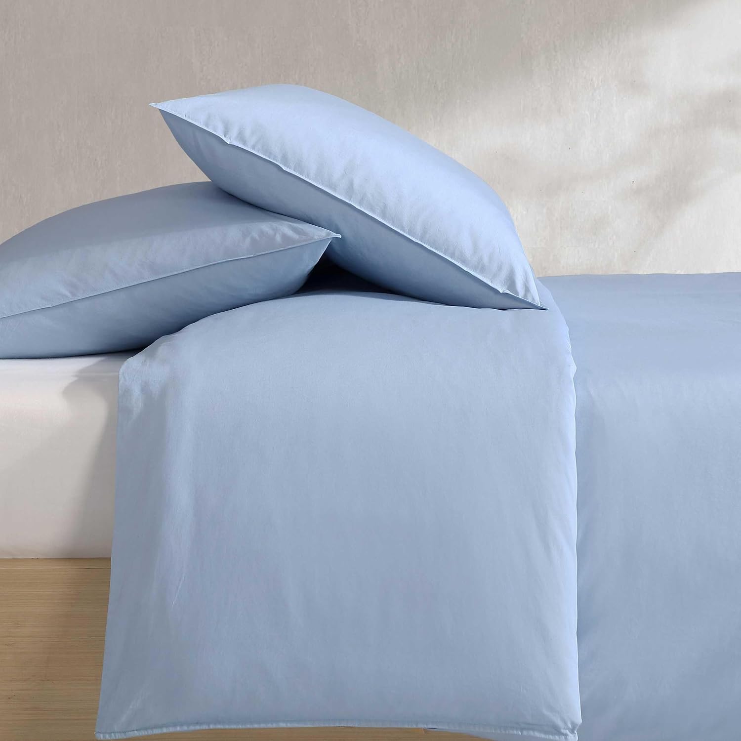 Calvin Klein - Queen Comforter Set, Modern Cotton Washed Percale Bedding with Matching Shams, Oeko-Tex Certified (Washed Percale Blue, Queen)