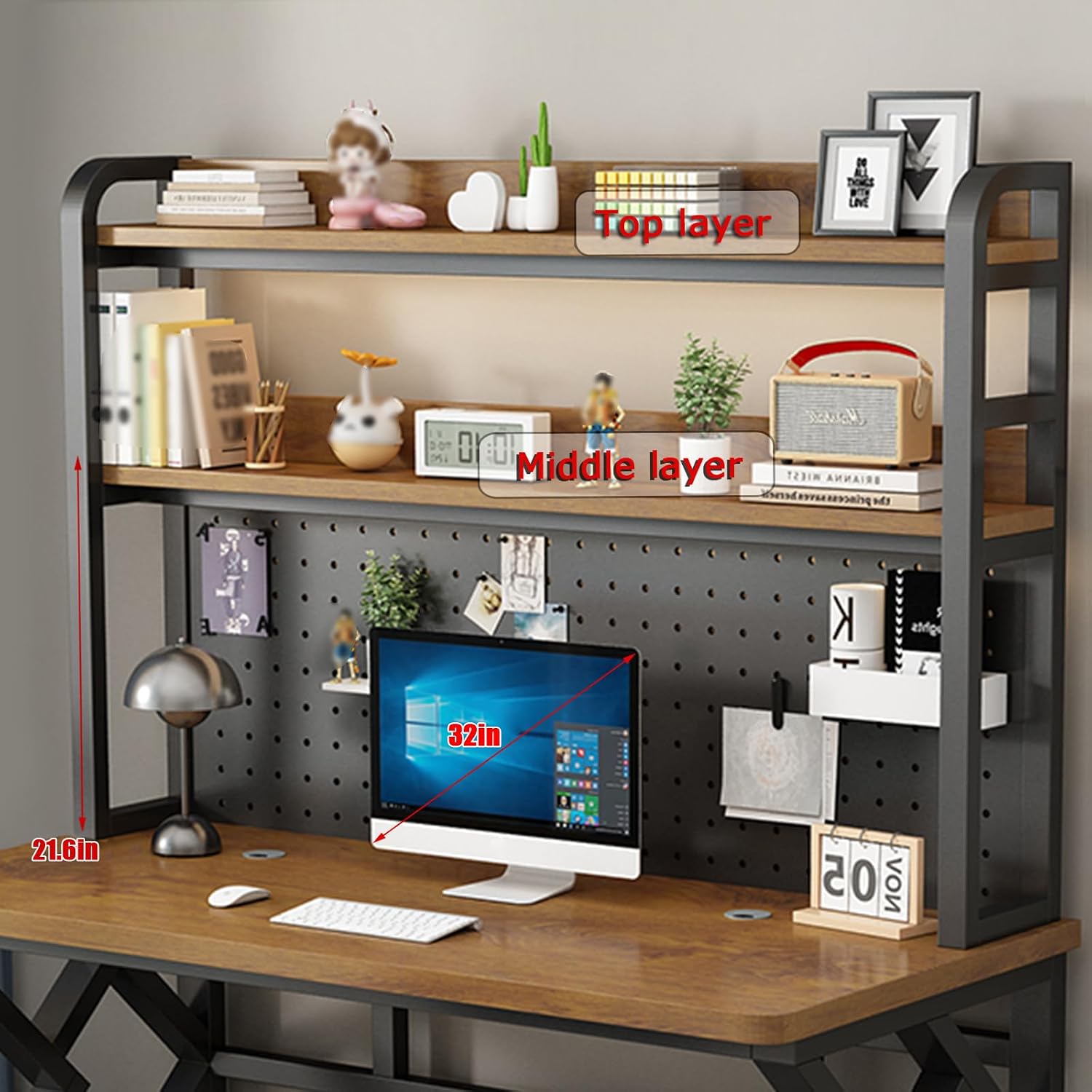 47in Computer Desk with Pegboard，Gaming Desk with Bookshelf Combo, Large Writing Table with Desktop Shelves, Ample Leg Room, for Home Office (White, 47in)