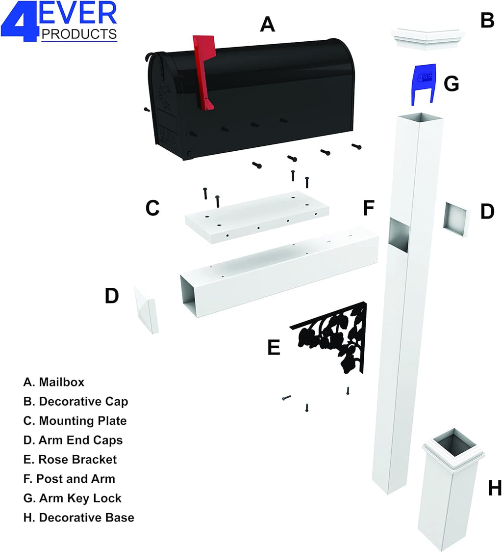 4Ever Products The Hoover Mailbox with White Vinyl Post Included Complete Decorative Curbside Mailbox System with Classic Traditional Style (White Mailbox)