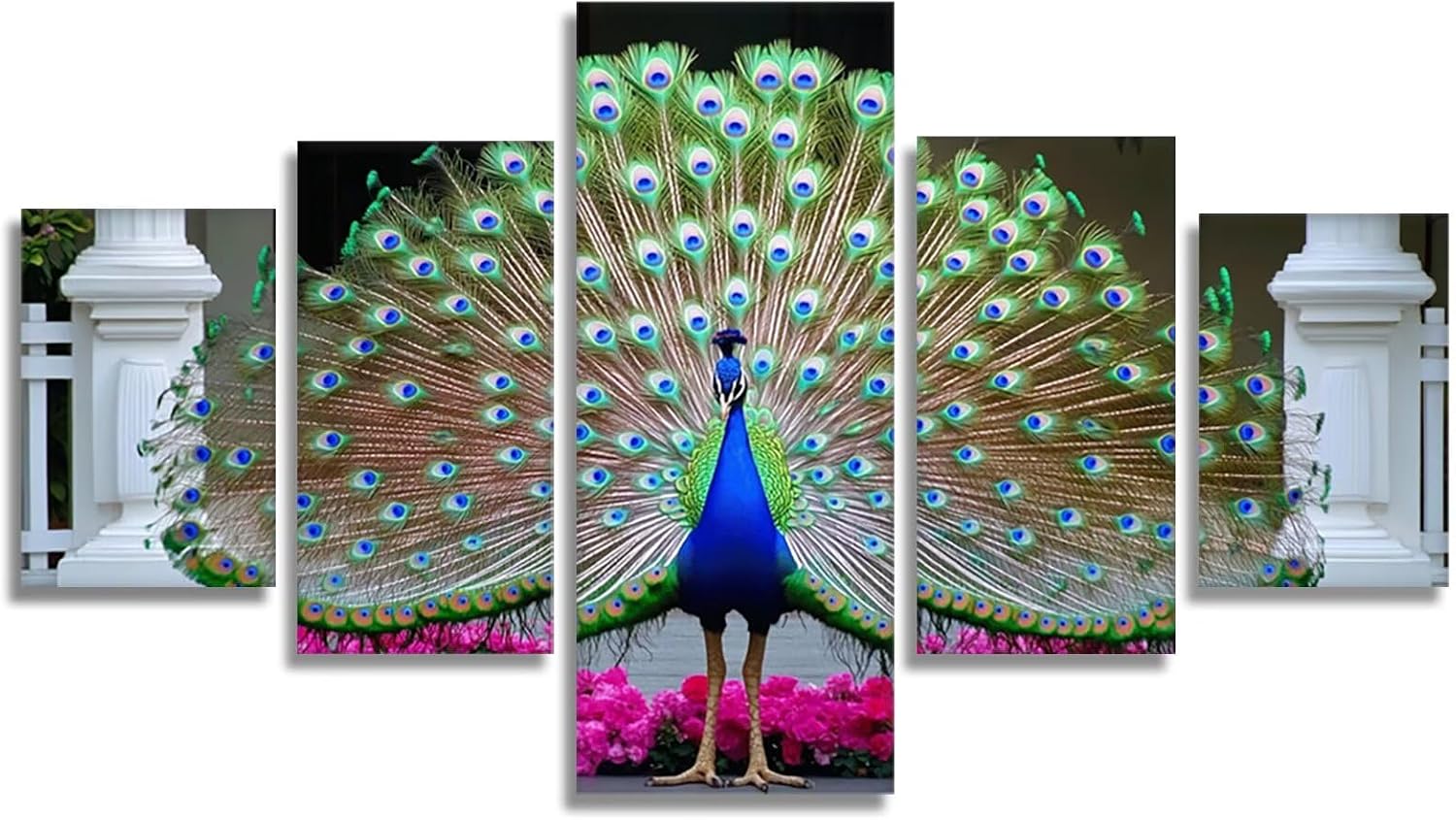 Peacock Diamond Art 5 Piece Diamond Painting Bird 5D DIY Full Round Drill Dimond Art Paintings Rhinestones Crafts for Adults Gem Painting for Home Decor, Large Artwork for Wall 36 x 70 Inch, Model489
