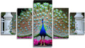Peacock Diamond Art 5 Piece Diamond Painting Bird 5D DIY Full Round Drill Dimond Art Paintings Rhinestones Crafts for Adults Gem Painting for Home Decor, Large Artwork for Wall 48 x 100 Inch, Model489