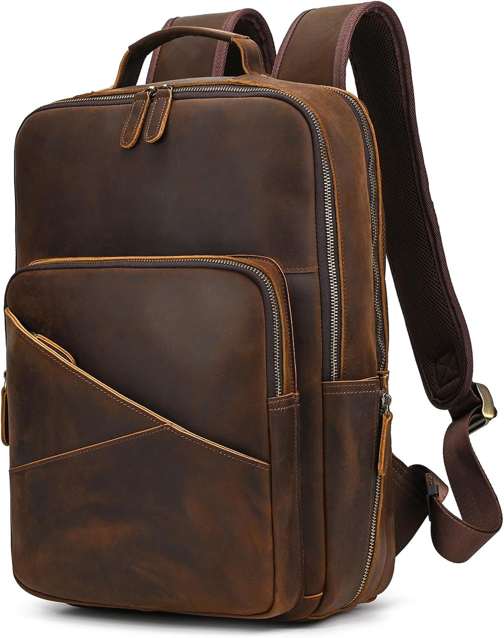 Vintage Full Grain Leather Backpack for Men, 16' Laptop Rucksack For Men Hiking Trave Work Business Bag, Brown