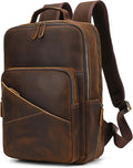 Vintage Full Grain Leather Backpack for Men, 16' Laptop Rucksack For Men Hiking Trave Work Business Bag, Brown