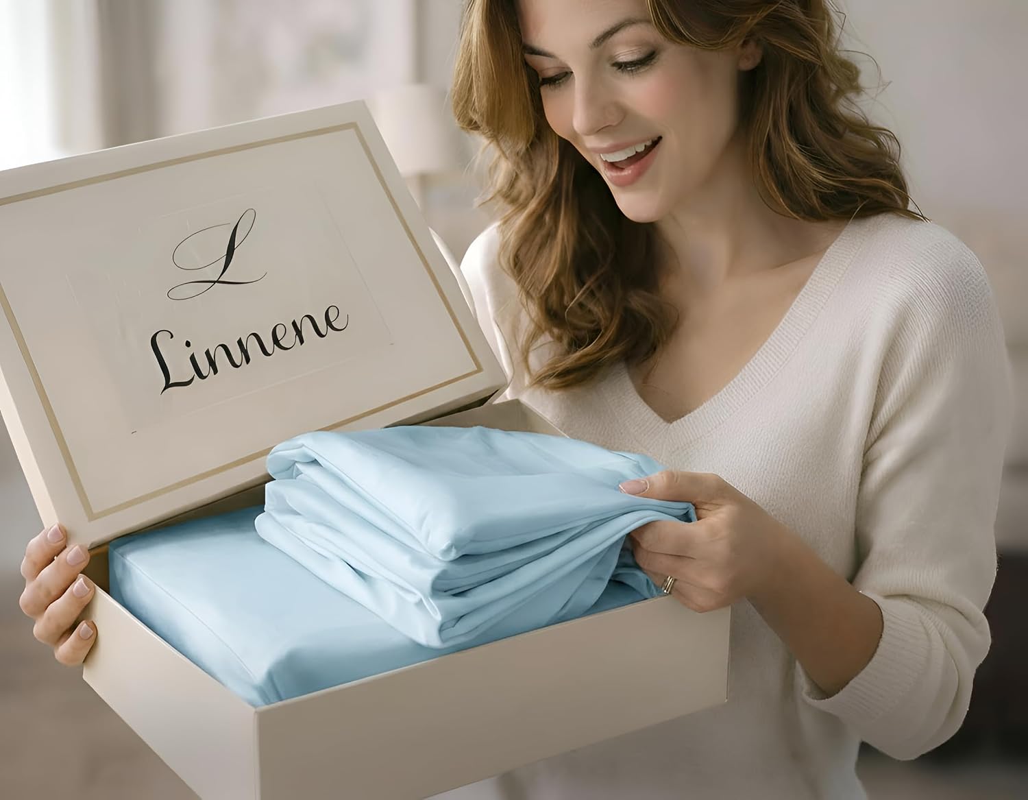 100% Egyptian Cotton Sheets King Size - Buttery Soft Sateen Weave - Heavyweight Luxury Hotel Bedding - 16' Deep Pocket, Lustrous 4 Pc Set - Premium Gift Box (Sky Blue - King)