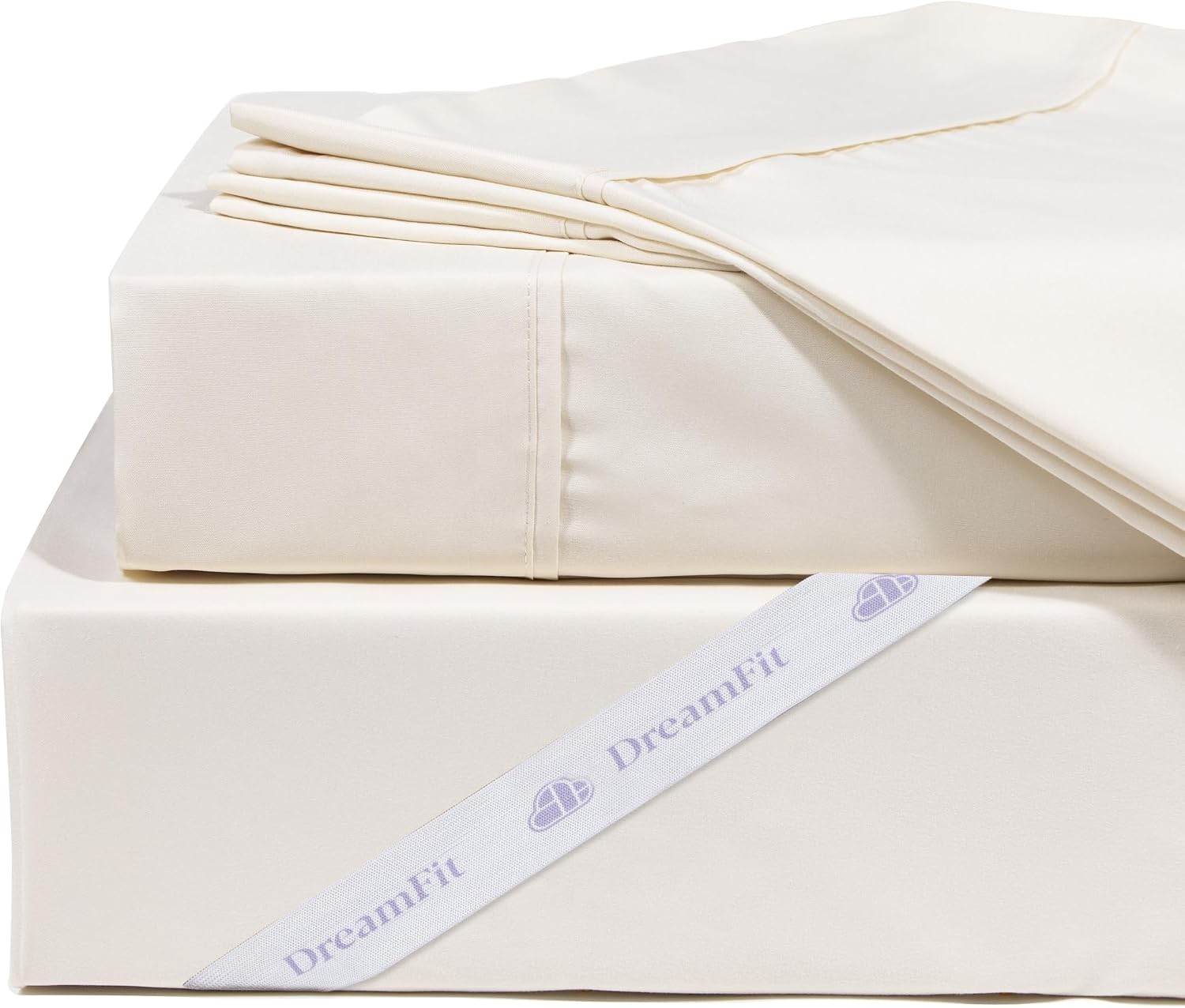 DreamFit DreamChill Cooling Bamboo Viscose Sheets For Hot Sleepers With Elastic Corner Straps 20 inch Extra Deep Pocket Breathable Silky Soft 100% Crafted in USA Full Sheet Set Ivory