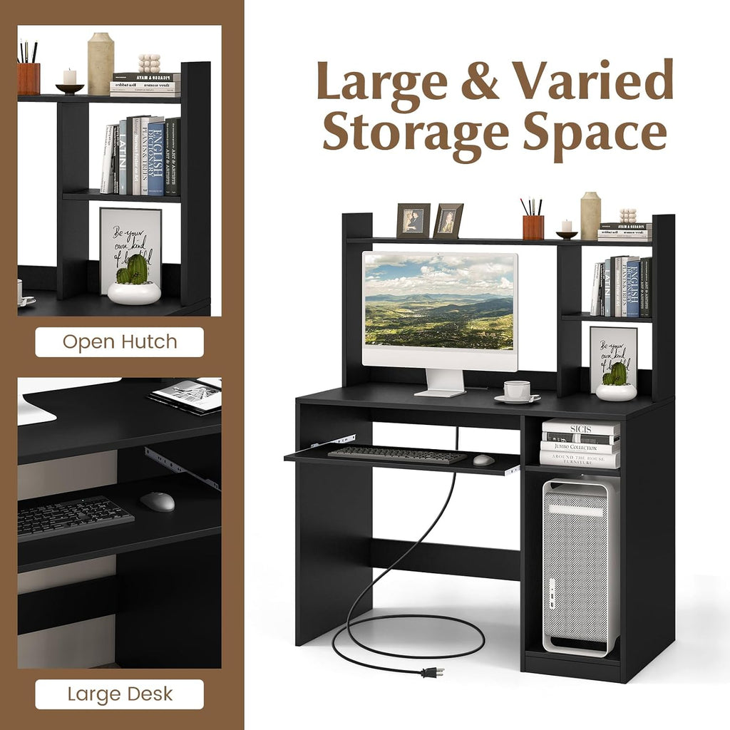 Tangkula Computer Desk with Storage Hutch & Charging Station, Home Office Study Writing Desk with Bookshelf, Keyboard Tray & CPU Stand, Modern Laptop PC Desk, Computer Workstation for Study, Bedroom