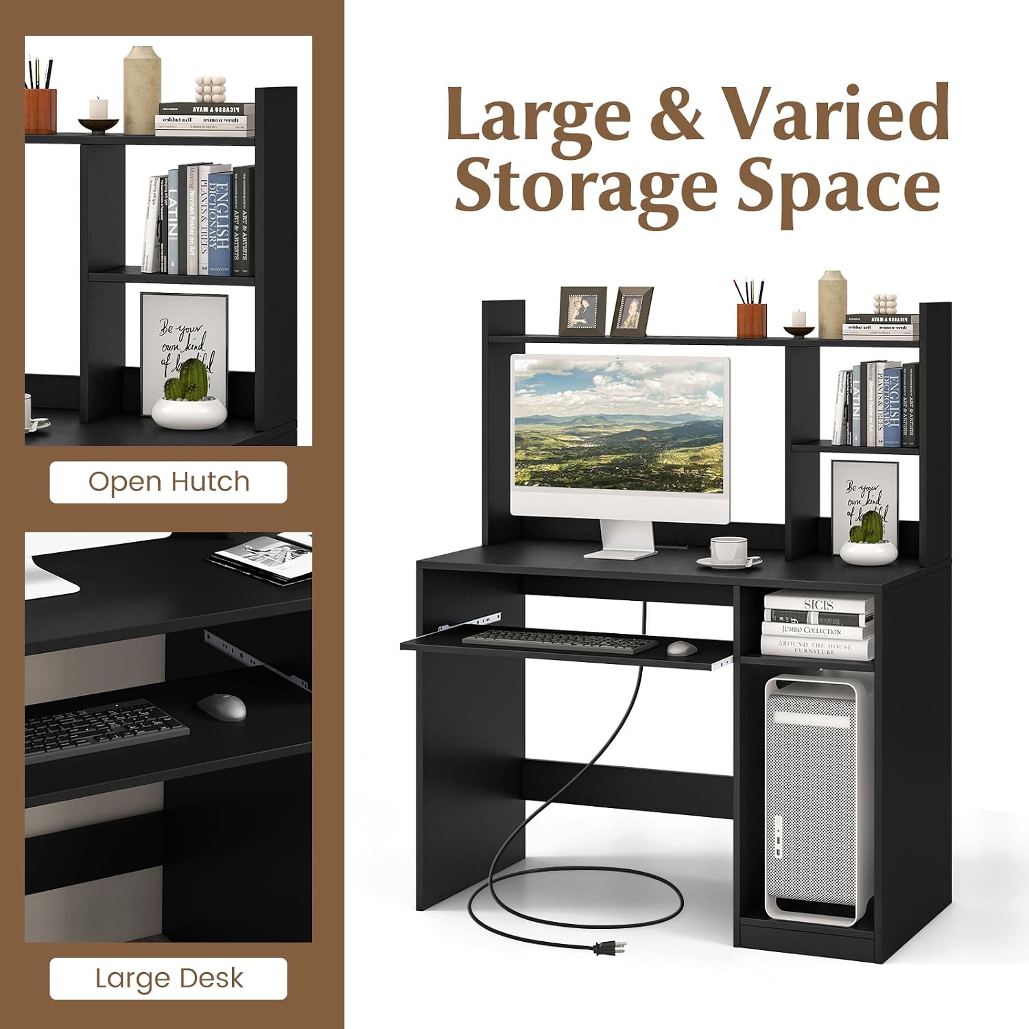 Tangkula Computer Desk with Storage Hutch & Charging Station, Home Office Study Writing Desk with Bookshelf, Keyboard Tray & CPU Stand, Modern Laptop PC Desk, Computer Workstation for Study, Bedroom