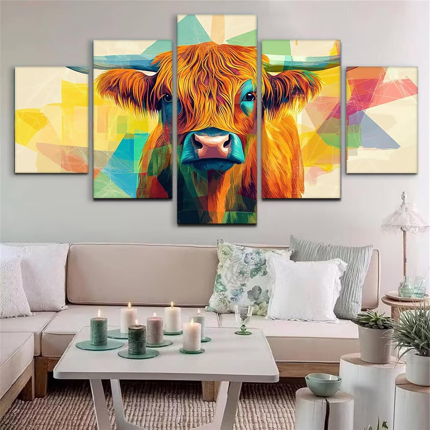 Animal Diamond Art 5 Piece Diamond Painting Highland Cattle 5D DIY Full Square Drill Dimond Art Paintings Crystal Rhinestones Crafts for Adults Gem Painting for Home Decor, 60 x 120 Inch, Model420