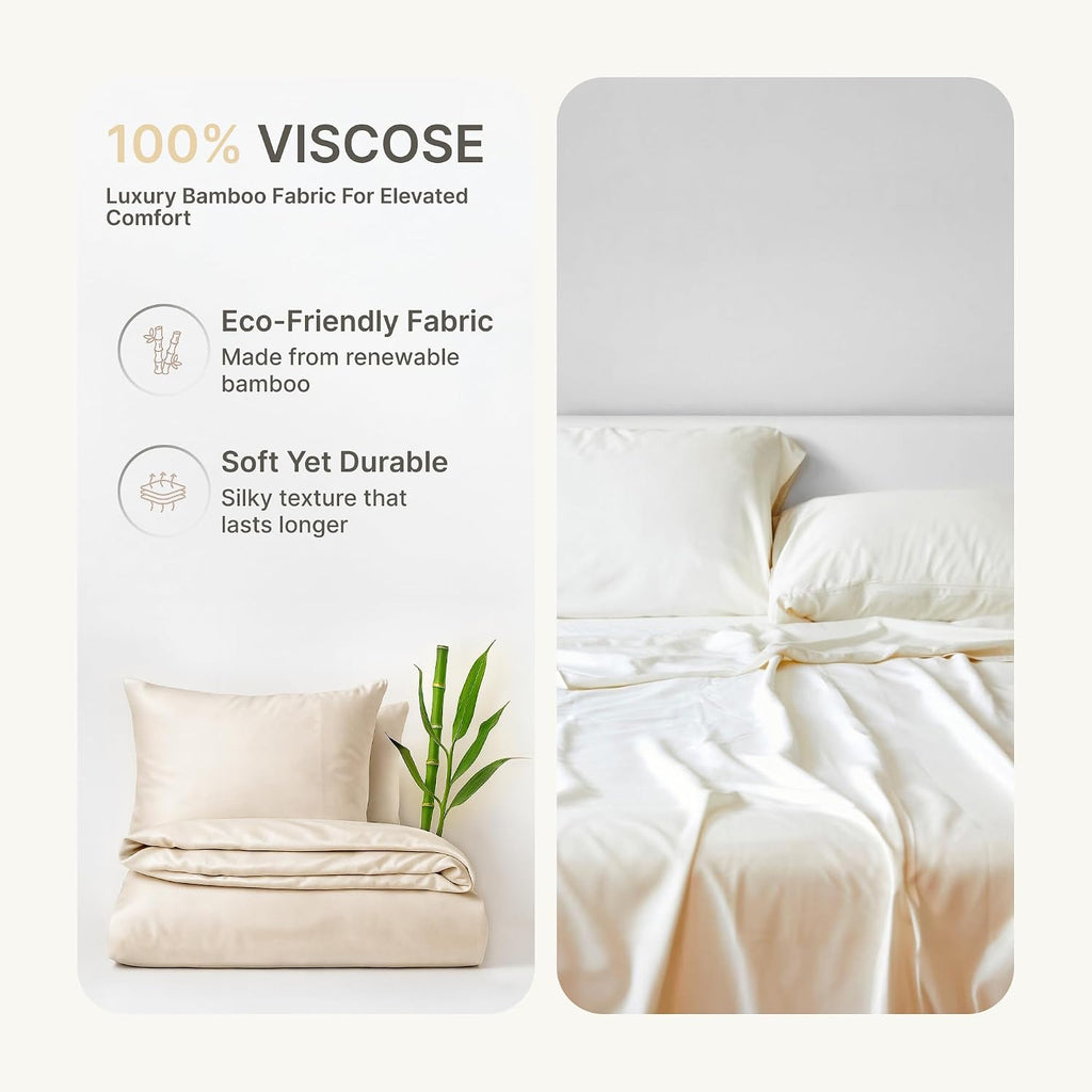 BedVoyage - TwinXL Viscose from Bamboo Sheets Set - Luxury Twin Extra Long Sheets - Cooling Bed Sheet 18' Deep Pocket - Ultra Soft Sheet and Pillowcase Sets - Ivory