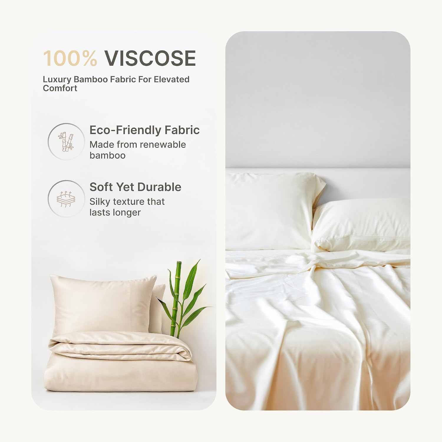 BedVoyage - TwinXL Viscose from Bamboo Sheets Set - Luxury Twin Extra Long Sheets - Cooling Bed Sheet 18' Deep Pocket - Ultra Soft Sheet and Pillowcase Sets - Ivory