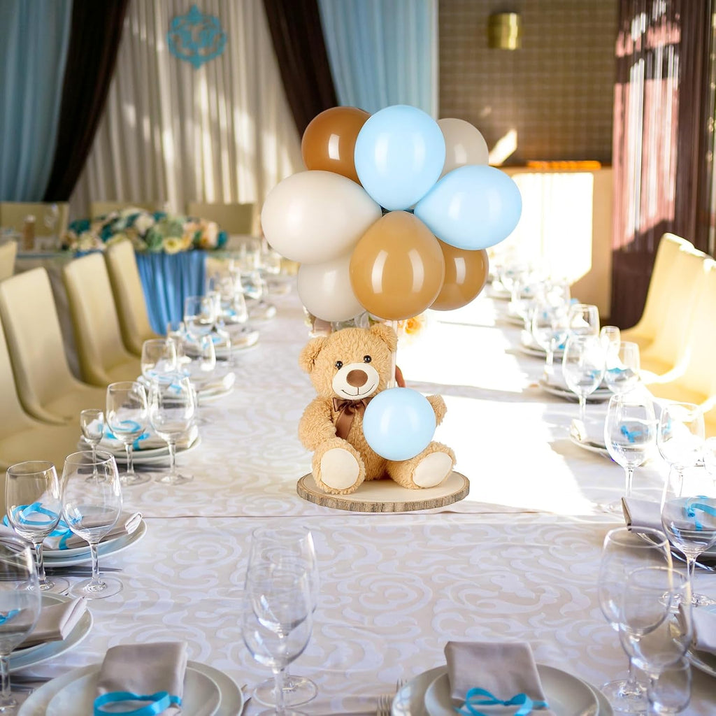 Canlierr 12 Set Bear Centerpieces for Baby Shower Decor Includes Bear Wooden 23-26in Rounds Circles Slices with Stick DIY Craft Birthday Wedding Gender Party Table Decorations, Khaki
