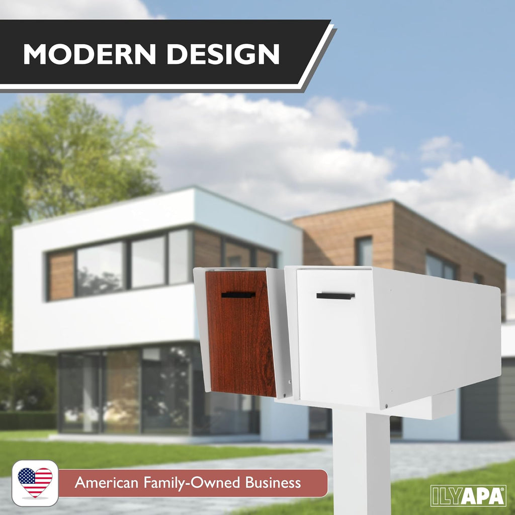 Ilyapa Double Mailbox Post for Outside - 43x4x4 inch White Metal Dual Mailboxes Post for Outside with Universal Mounting Bracket Plate for 2 Mailboxes