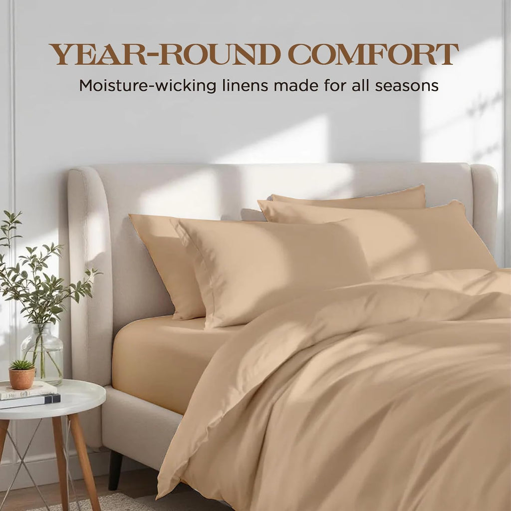 Bluemoon Homes Queen Size 4 Piece Sheet Set - 100% Egyptian Cotton Sheets - 1500 Series - Breathable & Cooling - Hotel Luxury Bedding Set - 16' Deep Pockets, Queen Sheet - Beige