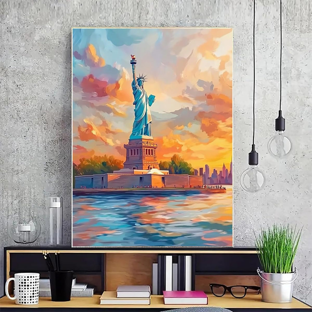 Statue Of Liberty Dimond Painting Kit, New York Diamond Art Kits for Adults DIY 5D Square Dirll Crystal Gem Art Paintings Embroidery Crafts Picture, Home Wall Decor, Gifts for Women 36x48in u4-10F