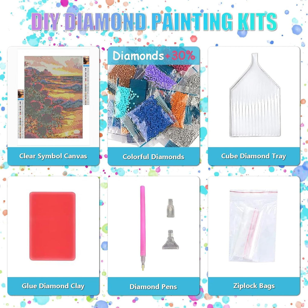 Diamond Art Kits for Adults Sunset Diamond Art Cowboy 5D DIY Round Full Drill Gem Crafts Painting Kits for Adults Beginners，Crystal Rhinestone Mosaic Painting for Home Decor Kids Gift 40x52in KL-688