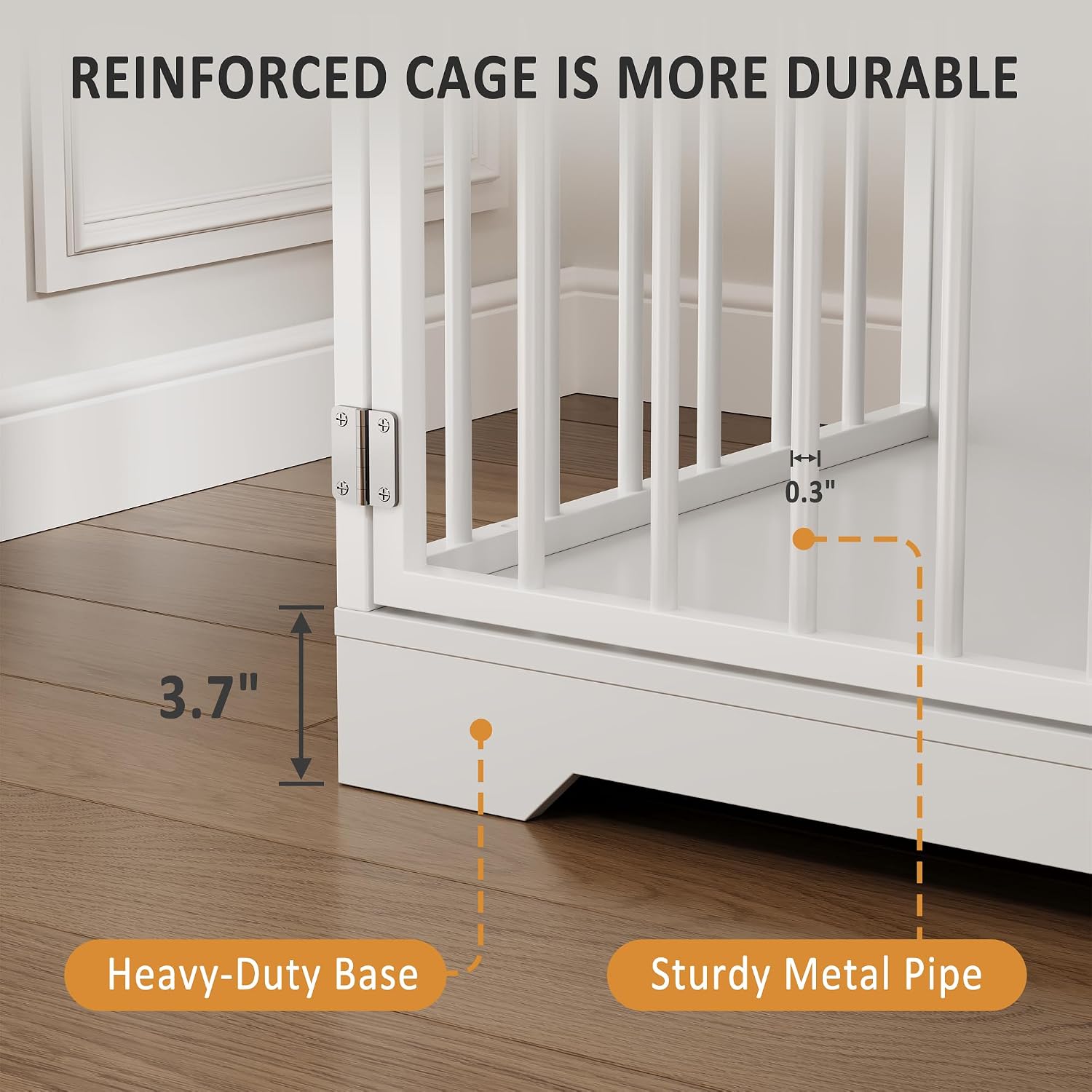 GarveeLife 48'' Dog Crate Furniture, Farmhouse Heavy Duty Dog Kennel with Bowl & Storage Drawers, Medium Dog Cage End Table for Small Medium Dogs, White