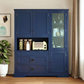 Modern 78.3 inch Large Kitchen Pantry Storage Cabinet, Traditional Buffet Cabinet with Hutch and Drawers, Wood Freestanding Tall Storage Cabinet with Door Shelf and Adjustable Shelves (Blue//2)