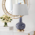 Safavieh Lighting Collection Leia Blue Floral Chinoiserie Ceramic 26-inch Bedroom Living Room Home Office Desk Nightstand Table Lamp (LED Bulb Included)
